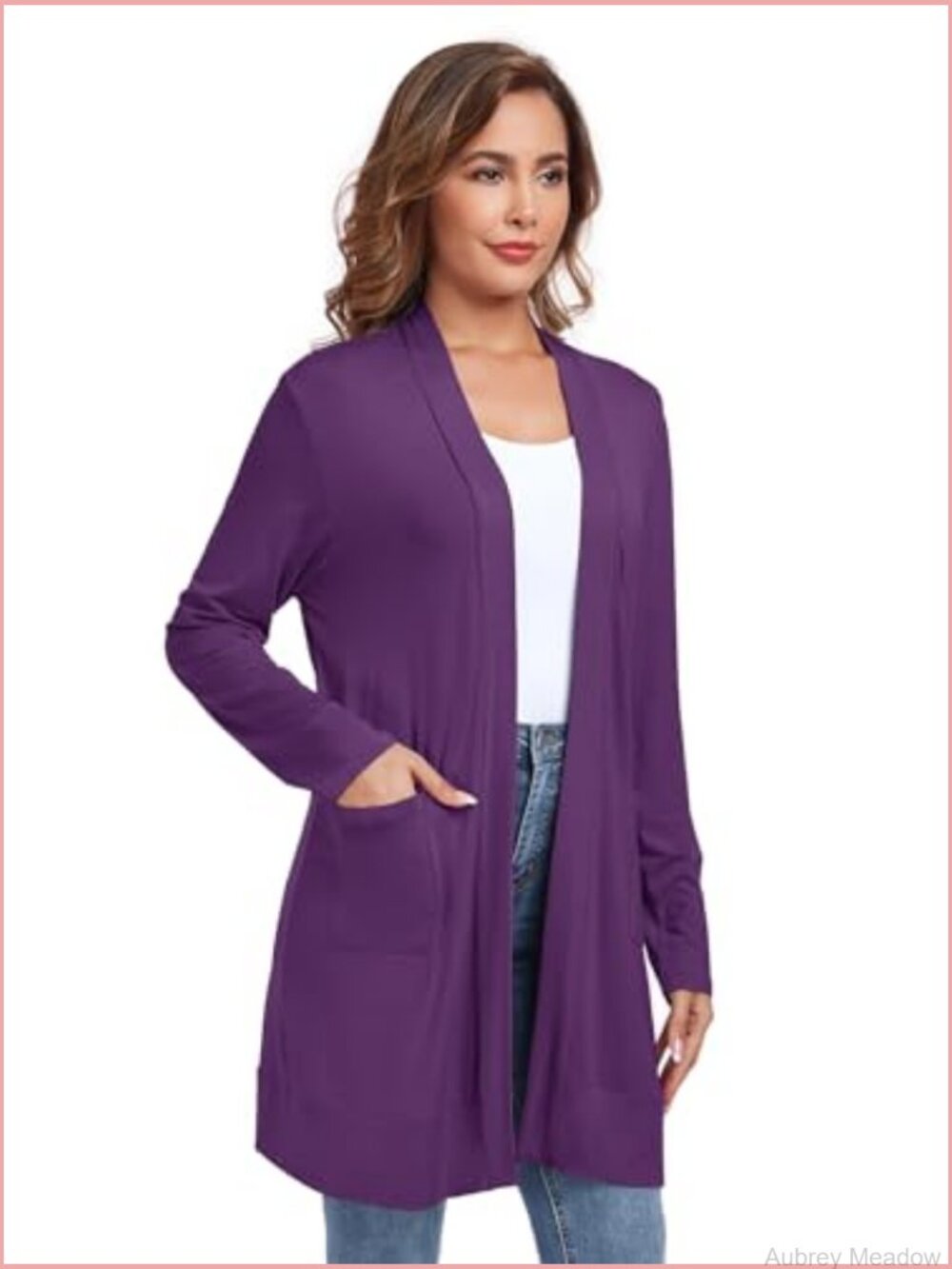 Lightweight Long Sleeve Open Front Cardigan with Pockets - Picture 3 of 7